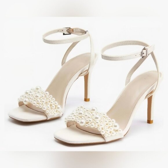 Coutgo Elegant Pearl-Embellished Nude Heels #654 - Picture 1 of 13